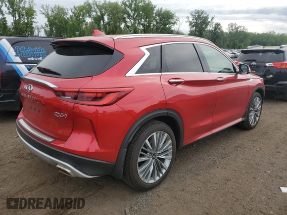 2023 Infiniti QX50 Autograph with VIN 3PCAJ5DB6PF103025, listed as a Copart auction lot 58462355 with 9,100 mi miles and Salvage title. Bid and sale history available at DreamBid. Image 3.