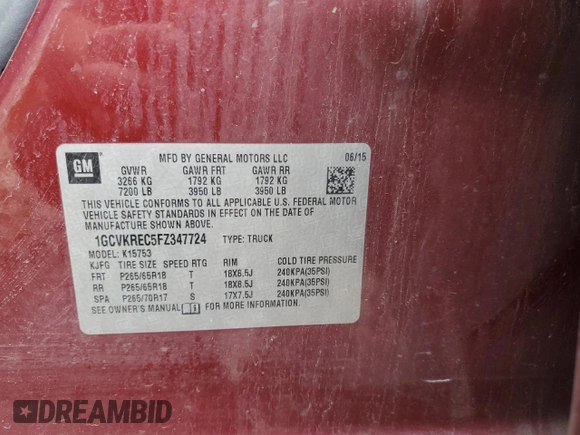 2015 Chevrolet Silverado 1500 LT with VIN 1GCVKREC5FZ347724, listed as a Copart auction lot 51545125 with 270,428 mi miles and Salvage Title. Bid and sale history available at DreamBid. Image 12.