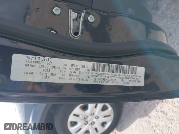 2017 Dodge Journey SE with VIN 3C4PDCAB4HT691343, listed as a IAAI auction lot 41863725 with 99,519 mi miles and . Bid and sale history available at carsss.com. Image 9.