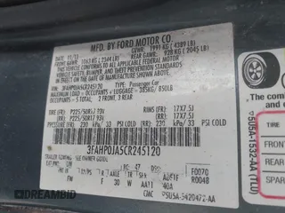 2012 Ford Fusion SEL with VIN 3FAHP0JA5CR245120, listed as a IAAI auction lot 42271193 with 259,806 mi miles and . Bid and sale history available at DreamBid. Image 9.