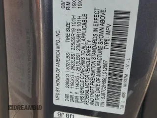 2020 Acura RDX Technology with VIN 5J8TC2H59LL012667, listed as a Copart auction lot 54104205 with Not provided miles and Salvage title. Bid and sale history available at DreamBid. Image 13.