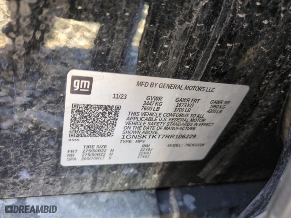 2024 Chevrolet Tahoe High Country with VIN 1GNSKTKT7RR106229, listed as a Copart auction lot 49315525 with 29,668 mi miles and Salvage Title. Bid and sale history available at carsss.com. Image 13.