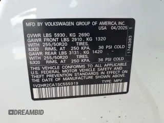 2025 Volkswagen Atlas SE with VIN 1V2HR2CA1SC555919, listed as a Copart auction lot 62876785 with 2,377 mi miles and Non repairable. Bid and sale history available at DreamBid. Image 15.