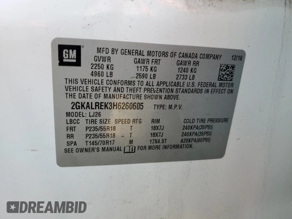 2017 GMC Terrain Denali z VIN 2GKALREK3H6260605, wystawiony jako Copart lot #81137074 z przebiegiem 150 518 mil mil oraz Szkoda całkowita • Salvage title. Historia ofert i sprzedaży dostępna na DreamBid. Obrazek 16.