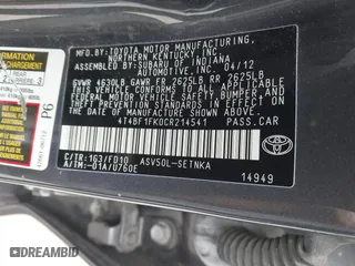 2012 Toyota Camry L with VIN 4T4BF1FK0CR214541, listed as a IAAI auction lot 41875159 with 128,964 mi miles. Bid and sale history available at carsss.com. Image 9.