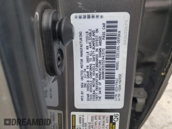 2005 Toyota Corolla CE with VIN 1NXBR32E25Z441570, listed as a Copart auction lot 53280105 with 206,619 mi miles and Salvage Title. Bid and sale history available at DreamBid. Image 15.