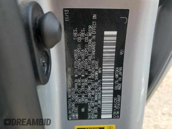 2014 Lexus RX 350 with VIN JTJBK1BA4E2461175, listed as a Copart auction lot 55477775 with 115,265 mi miles and Salvage Title. Bid and sale history available at DreamBid. Image 13.
