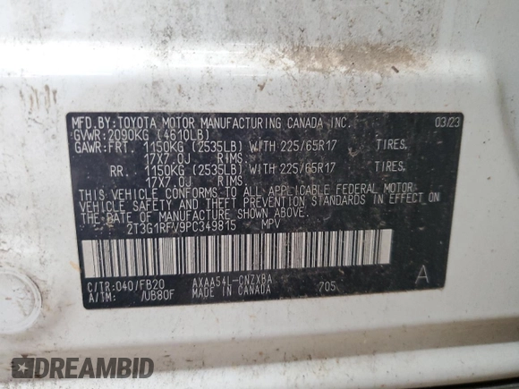 2023 Toyota RAV4 LE z VIN 2T3G1RFV9PC349815, wystawiony jako Copart lot #61969995 z przebiegiem 45 585 mil mil oraz Szkoda całkowita • Salvage title. Historia ofert i sprzedaży dostępna na DreamBid. Obrazek 13.