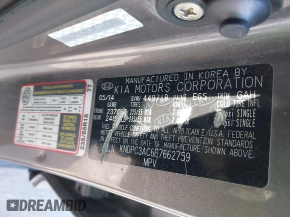 2014 Kia Sportage EX with VIN KNDPC3AC6E7662759, listed as a IAAI auction lot 41887950 with 150,000 mi miles and . Bid and sale history available at DreamBid. Image 9.