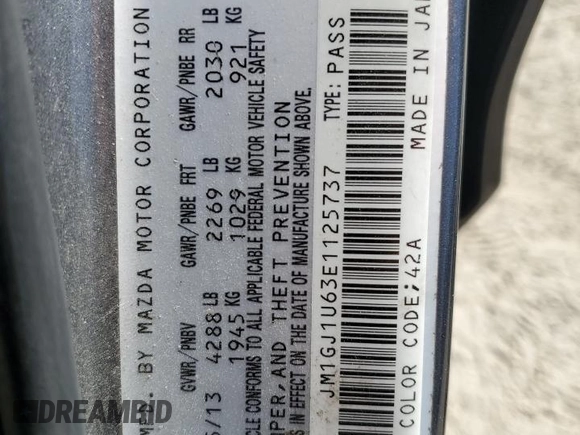 2014 Mazda 6 i Sport with VIN JM1GJ1U63E1125737, listed as a Copart auction lot 48692865 with 106,518 mi miles and Salvage Title. Bid and sale history available at DreamBid. Image 14.