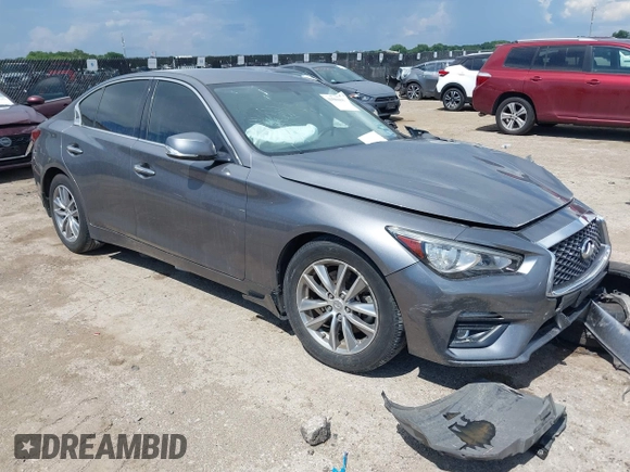 2021 Infiniti Q50 Pure with VIN JN1EV7AP7MM700241, listed as a IAAI auction lot 42586868 with 96,046 mi miles and . Bid and sale history available at DreamBid. Image 1.
