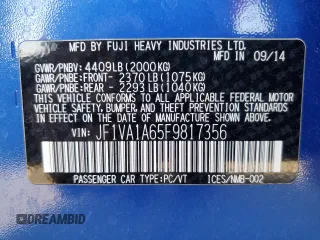 2015 Subaru WRX with VIN JF1VA1A65F9817356, listed as a Copart auction lot 62719375 with 143,518 mi miles and Salvage title. Bid and sale history available at DreamBid. Image 12.