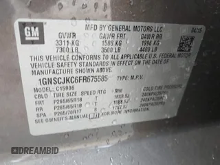 2015 Chevrolet Suburban LT z VIN 1GNSCJKC6FR675585, wystawiony jako IAAI lot #41510570 z przebiegiem 156 818 mil mil oraz . Historia ofert i sprzedaży dostępna na DreamBid. Obrazek 9.