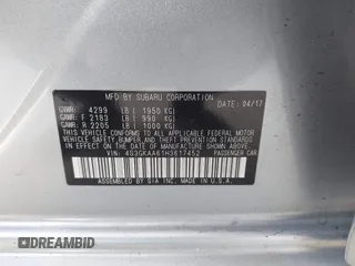 2017 Subaru Impreza z VIN 4S3GKAA61H3617452, wystawiony jako IAAI lot #42115262 z przebiegiem 165 836 mil mil oraz . Historia ofert i sprzedaży dostępna na DreamBid. Obrazek 9.
