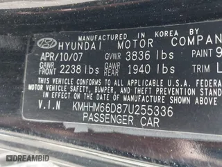 2007 Hyundai Tiburon GS with VIN KMHHM66D87U255336, listed as a IAAI auction lot 42035856 with 177,338 mi miles. Bid and sale history available at carsss.com. Image 9.