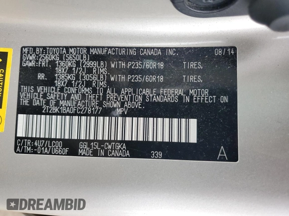 2015 Lexus RX 350 with VIN 2T2BK1BA0FC278177, listed as a Copart auction lot 62480415 with 95,425 mi miles and Salvage title. Bid and sale history available at DreamBid. Image 12.