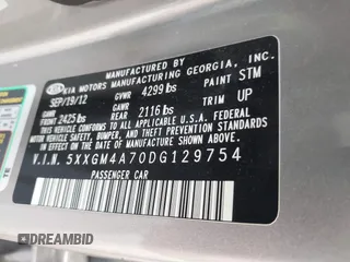 2013 Kia Optima LX with VIN 5XXGM4A70DG129754, listed as a IAAI auction lot 42061666 with 225,099 mi miles. Bid and sale history available at carsss.com. Image 9.