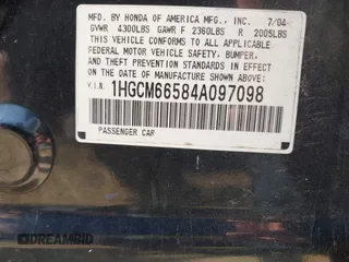 2004 Honda Accord EX с VIN 1HGCM66584A097098, выставлен на аукционе IAAI как лот 42431021 с пробегом 135 143 миль миль и . История ставок и продаж доступна на DreamBid. Изображение 9.