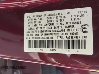 2016 Acura TLX Technology with VIN 19UUB1F57GA015315, listed as a IAAI auction lot 42438225 with 268,004 mi miles and . Bid and sale history available at DreamBid. Image 9.