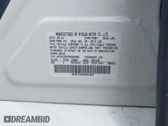 2015 Infiniti Q50 Premium with VIN JN1BV7AR5FM390985, listed as a IAAI auction lot 42641031 with 117,060 mi miles and . Bid and sale history available at DreamBid. Image 9.