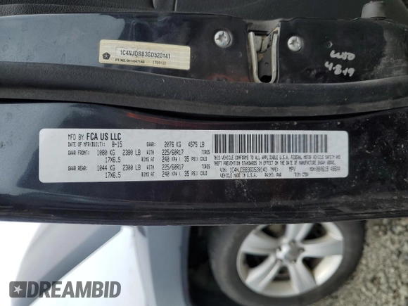 2016 Jeep Compass Sport with VIN 1C4NJDBB3GD520141, listed as a Copart auction lot 56902885 with 147,154 mi miles and Salvage title. Bid and sale history available at DreamBid. Image 13.