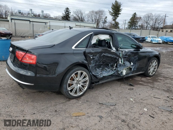 2014 Audi A8 3.0T z VIN WAURGAFD1EN003340, wystawiony jako Copart lot #47531465 z przebiegiem Nie podano mil oraz Szkoda całkowita • Salvage title. Historia ofert i sprzedaży dostępna na DreamBid. Obrazek 3.