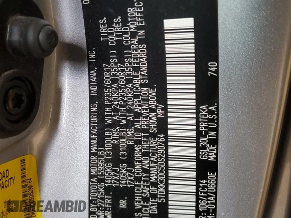 2013 Toyota Sienna LE AAS with VIN 5TDKK3DC5DS290764, listed as a Copart auction lot 60247735 with 143,014 mi miles and Clean title. Bid and sale history available at DreamBid. Image 13.