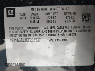 2014 Chevrolet Malibu LS with VIN 1G11A5SL3EF285537, listed as a IAAI auction lot 41864298 with 182,408 mi miles and . Bid and sale history available at DreamBid. Image 9.