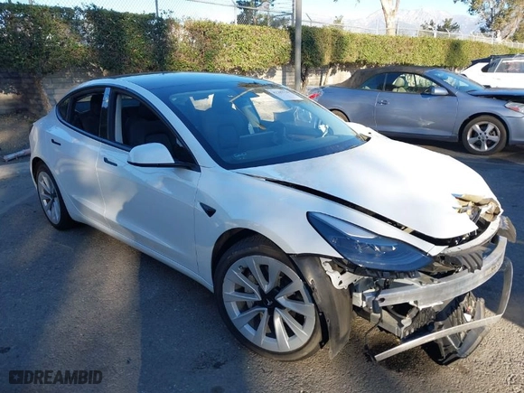 2023 Tesla Model 3 with VIN 5YJ3E1EA4PF421933, listed as a IAAI auction lot 41369120 with 21,914 mi miles. Bid and sale history available at carsss.com. Image 1.
