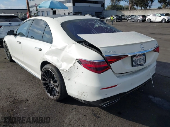 2023 Mercedes-Benz S-Class S 500 with VIN W1K6G6DB0PA182622, listed as a IAAI auction lot 41477910 with 41,075 mi miles. Bid and sale history available at carsss.com. Image 3.