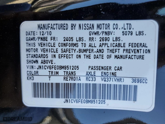 2011 Infiniti G37 Convertible with VIN JN1CV6FE0BM951205, listed as a Copart auction lot 78656144 with 134,676 mi miles and Salvage Title. Bid and sale history available at carsss.com. Image 12.