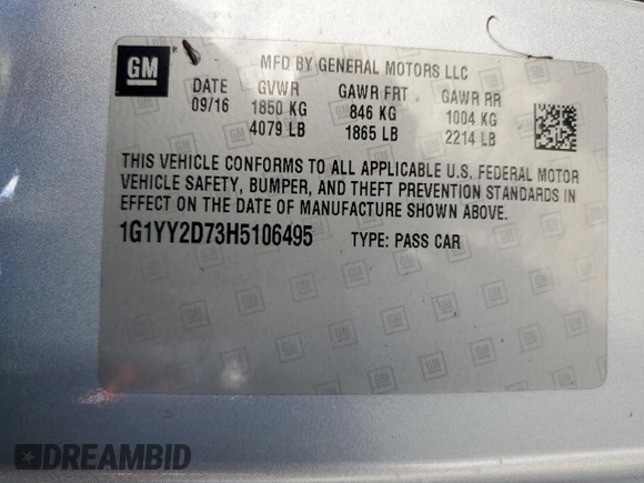 2017 Chevrolet Corvette Grand Sport 2LT with VIN 1G1YY2D73H5106495, listed as a Copart auction lot 43695095 with 50,133 mi miles and Salvage Title. Bid and sale history available at carsss.com. Image 14.