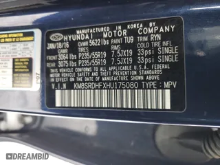 2017 Hyundai Santa Fe Limited Ultimate with VIN KM8SRDHFXHU175080, listed as a Copart auction lot 45749745 with 140,956 mi miles and Salvage Title. Bid and sale history available at carsss.com. Image 13.