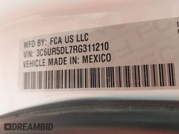 2024 Ram 2500 Big Horn with VIN 3C6UR5DL7RG311210, listed as a IAAI auction lot 42553450 with 43,726 mi miles and . Bid and sale history available at DreamBid. Image 9.