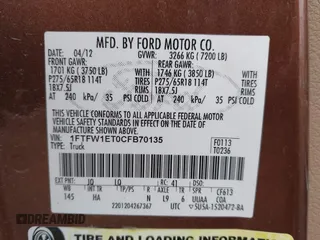 2012 Ford F-150 XL with VIN 1FTFW1ET0CFB70135, listed as a IAAI auction lot 41553865 with 193,381 mi miles. Bid and sale history available at carsss.com. Image 9.