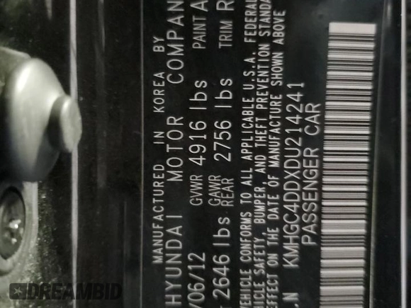2013 Hyundai Genesis 3.8L z VIN KMHGC4DDXDU214241, wystawiony jako Copart lot #55467125 z przebiegiem 70 079 mil mil oraz Szkoda całkowita • Salvage title. Historia ofert i sprzedaży dostępna na DreamBid. Obrazek 12.