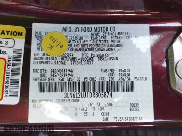 2013 Lincoln MKZ Hybrid with VIN 3LN6L2LU1DR805874, listed as a IAAI auction lot 42550301 with 79,379 mi miles and . Bid and sale history available at DreamBid. Image 9.