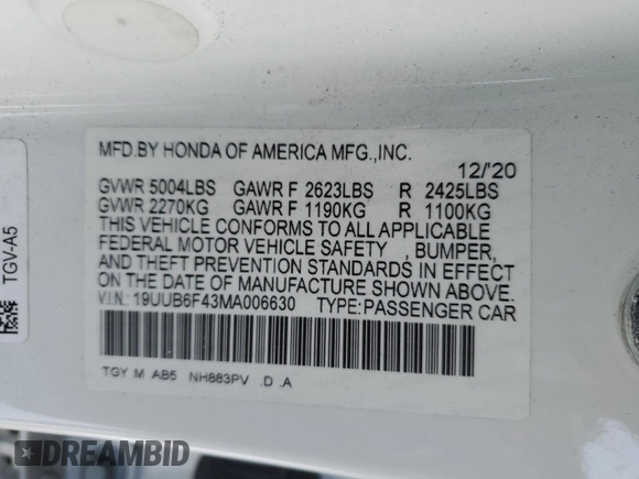2021 Acura TLX w/Technology Package with VIN 19UUB6F43MA006630, listed as a Copart auction lot 89204595 with 19,208 mi miles and Clean Title. Bid and sale history available at carsss.com. Image 13.