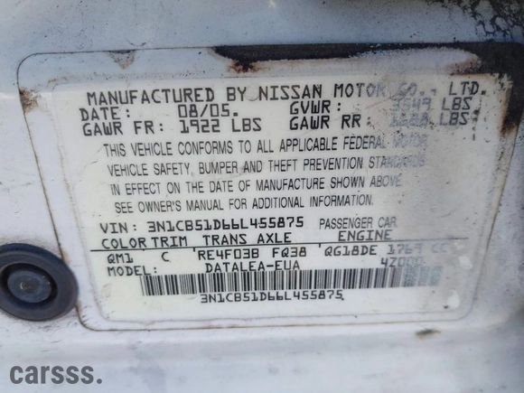 2006 Nissan Sentra 1.8 S with VIN 3N1CB51D66L455875, listed as a IAAI auction lot 41860809 with 208,969 mi miles. Bid and sale history available at carsss.com. Image 9.