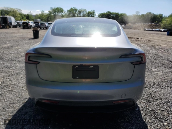 2025 Tesla Model 3 Long Range with VIN 5YJ3E1EA7SF994768, listed as a Copart auction lot 57649615 with 611 mi miles and Salvage title. Bid and sale history available at DreamBid. Image 6.