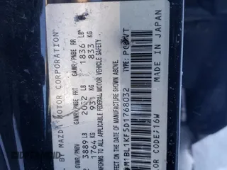 2013 Mazda 3 GX with VIN JM1BL1KF5D1768032, listed as a Copart auction lot 88045205 with 229,242 mi miles and Salvage Title. Bid and sale history available at carsss.com. Image 13.