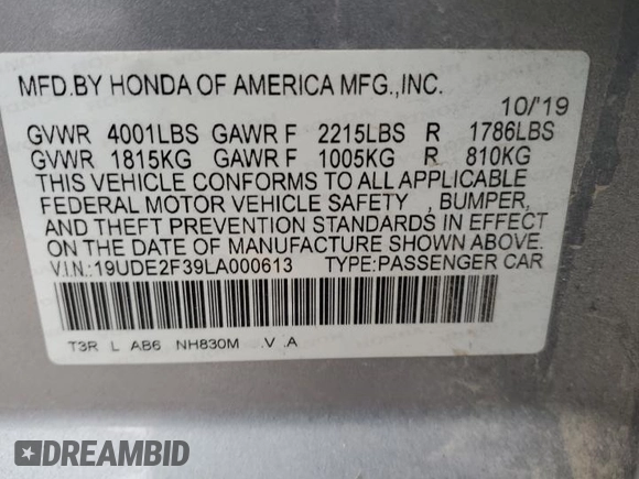 2020 Acura ILX with VIN 19UDE2F39LA000613, listed as a Copart auction lot 44501725 with 63,630 mi miles and Salvage title. Bid and sale history available at DreamBid. Image 14.