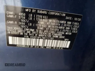 2021 Subaru Outback Touring with VIN 4S4BTAPC7M3117192, listed as a Copart auction lot 58493835 with 55,541 mi miles and Non repairable. Bid and sale history available at DreamBid. Image 12.