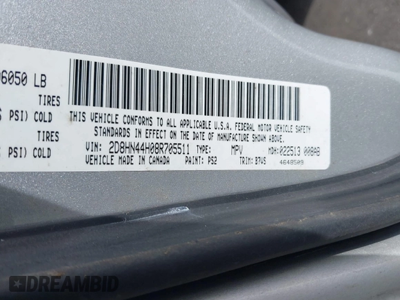2008 Dodge Grand Caravan SE with VIN 2D8HN44H08R705511, listed as a IAAI auction lot 41849520 with 155,610 mi miles and . Bid and sale history available at DreamBid. Image 9.