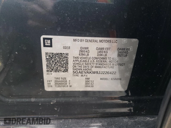 2018 Buick Enclave Essence with VIN 5GAEVAKW9JJ226422, listed as a Copart auction lot 48409855 with 103,640 mi miles and Salvage Title. Bid and sale history available at DreamBid. Image 14.