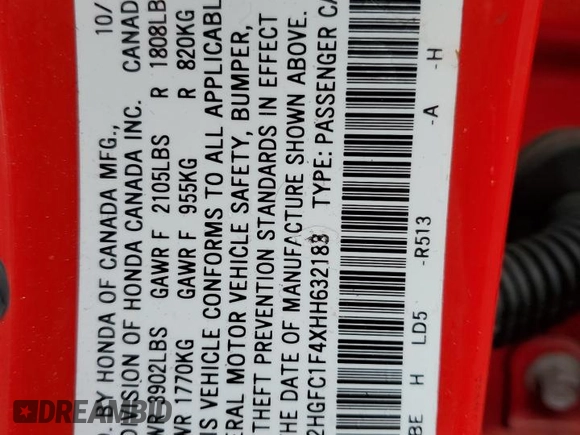 2017 Honda Civic Sedan EX-T with VIN 2HGFC1F4XHH632188, listed as a Copart auction lot 79520774 with 94,017 mi miles and Salvage Title. Bid and sale history available at carsss.com. Image 12.