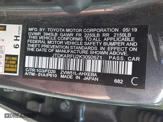 2019 Toyota Prius L Eco with VIN JTDKARFU2K3092671, listed as a IAAI auction lot 41435353 with 212,854 mi miles. Bid and sale history available at carsss.com. Image 9.