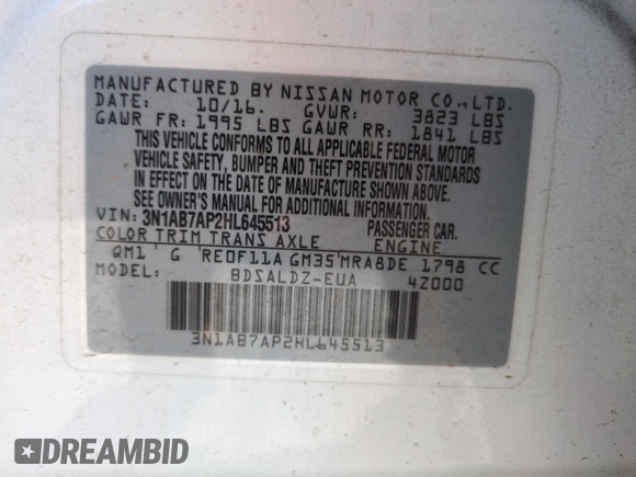 2017 Nissan Sentra SV with VIN 3N1AB7AP2HL645513, listed as a Copart auction lot 61483265 with 67,261 mi miles and Clean title. Bid and sale history available at DreamBid. Image 13.
