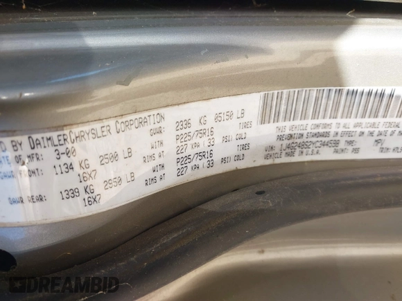 2000 Jeep Grand Cherokee Laredo с VIN 1J4G248S2YC344598, выставлен на аукционе IAAI как лот 41744469 с пробегом 210 953 миль миль и . История ставок и продаж доступна на DreamBid. Изображение 9.