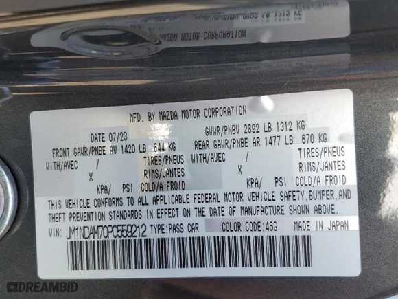 2023 Mazda MX-5 Miata RF Grand Touring with VIN JM1NDAM70P0559212, listed as a Copart auction lot 44571515 with 4,083 mi miles and Salvage Title. Bid and sale history available at carsss.com. Image 12.